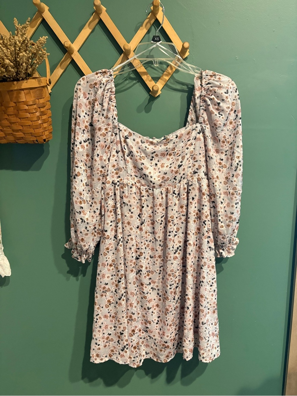 Blue Rain Light Lavender Floral Square-Neck Mini Dress